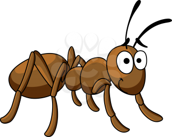 Cute little cartoon ant insect with a happy smile and googly eyes isolated on white