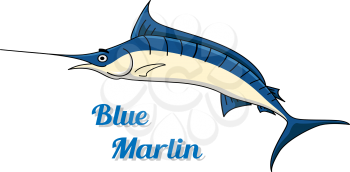 Blue marlin fishing icon with a graceful side view of the fish and the text - Blue Marlin - below