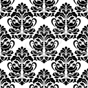 Heavy seamless black and white arabesque seamless pattern with large closely spaced floral motifs