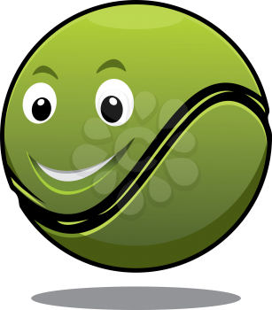 Happy bouncy green cartoon tennis ball with a big friendly smile, isolated on white for sports design