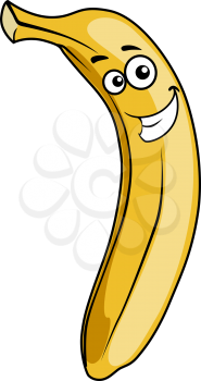 Healthy ripe yellow tropical banana fruit with a happy playful smile, cartoon illustration isolated on white