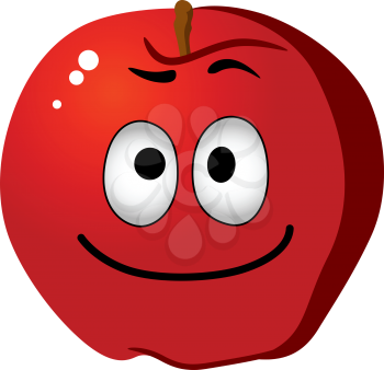 Cartoon smiling happy red apple with cute squint eyes isolated on white