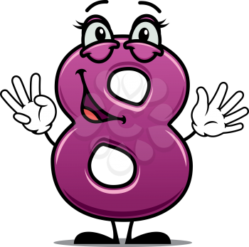 Adorable happy number 8 with a lopsided smile waving its hands suitable for a childs birthday celebration. Cartoon vector illustration on white