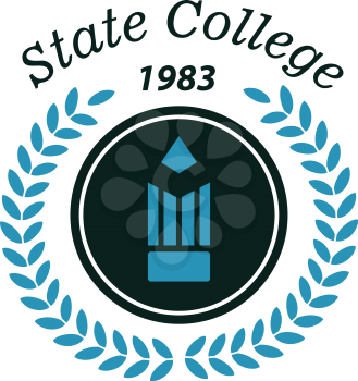 State college emblem with laurel wreath, pencil and text for education design