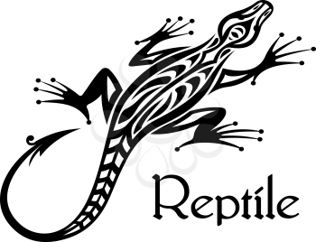 Black lizard silhouette in tribal style for tattoo or mascot design
