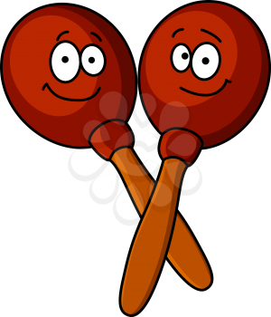 Rattle maracas musical instruments with happy smiles, cartoon illustration