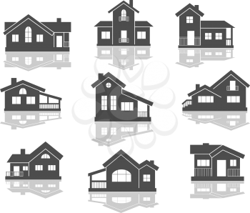 House icons set in grey and white with reflections for real estate design