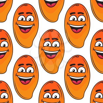 Laughing happy orange tropical mango seamless pattern with a repeat motif in square format suitable for wallpaper and textile