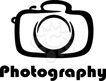Photography icon with a black and white doodle sketch of a camera above the word - Photography