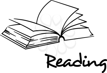 Reading icon with a black and white sketch of an open book above the word - Reading - in a script font