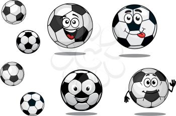 Cartoon soccer or football balls set with funny smiles and shadows for sports design