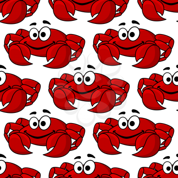 Seamless background pattern of a cute happy red crab with big pincers or claws in square format