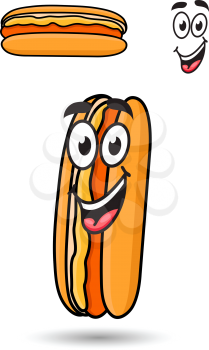 Hotdog on a fresh roll with a happy goofy smile with a second variation with no face and a separate smile