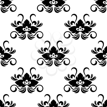 Seamless black floral arabesque pattern in damask style for wallpaper, tiles and fabric design