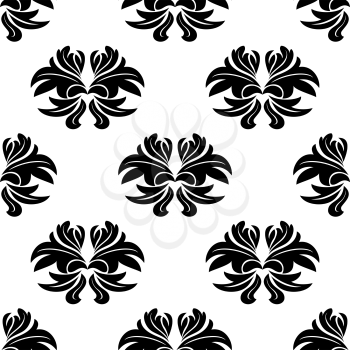 Retro floral seamless patternin black and white colors for wallpaper design