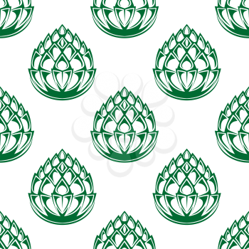 Hop blossoms seamless pattern for brewery, background or wallpaper design