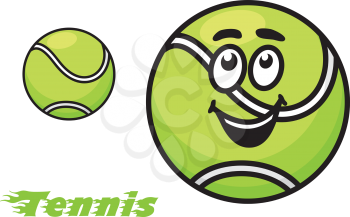 Tennis icon or emblem with a cheerful green tennis ball with a happy smile and the text - Tennis - with motion trails
