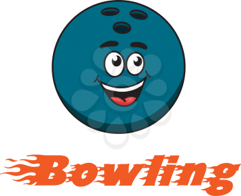 Flaming red - Bowling - text with a happy laughing blue bowling ball above, cartoon style, for leisure or sports design