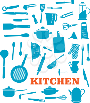 Kitchenware objects and icons set isolated on white background. For cooking, household and restaurant logo design