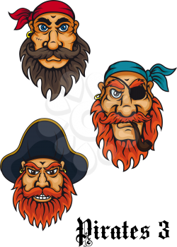Cartoon fierce pirates and captains set for adventures, tattoo and mascot design