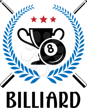 Billiard and snooker emblem with laurel wreath for sport and leisure design 