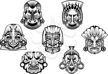 Religious masks in ancient tribal style isolated on white for religious, tattoo or historical design 