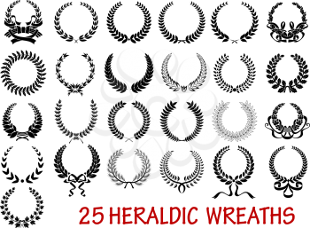 Retro laurel wreath heraldic  icons set with ribbons and laurel leaf branche isolated on white background