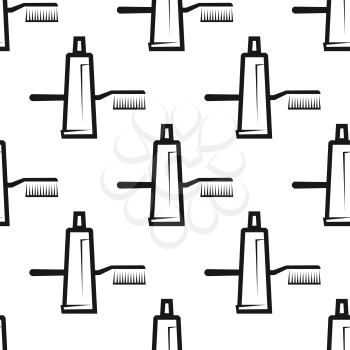 Seamless background pattern of toothpaste tube and tooth brush, for dental hygiene, health care and medicine design
