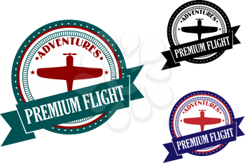 Premium flight adventures symbols and banners in retro style isolated on white background, suitable for aviation,travel and transportation design