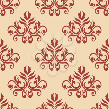 Red retro seamless pattern on beige backgrouund, suitable for wallpaper, tiles and fabric design