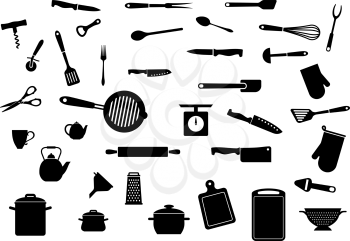 Kitchen utensil silhouette icons set isolated on white background. For kitchenware and restaurant design