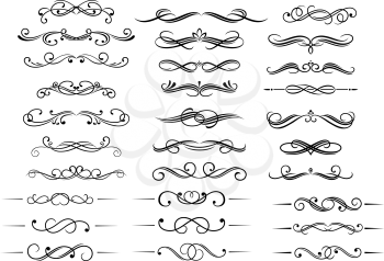 Decorative calligraphic elements and headers set isolated on white.  For retro design and embellishments