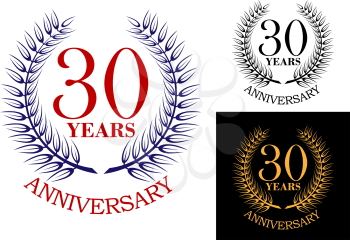Three variants of anniversary emblem or logo with laurel wreath. For jubilee celebration design