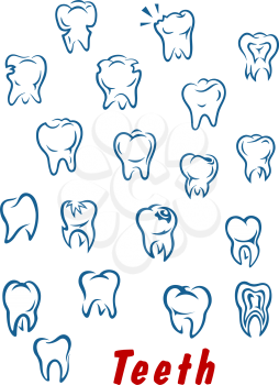 Teeth icons set in outline style for medicine, hygiene, dentistry design