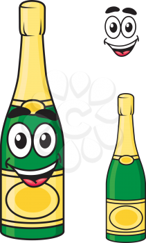 Happy cartoon champagne or sparkling wine bottle cute character