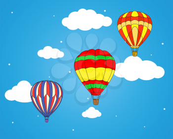 Cartoon air balloons and clouds wallpaper, for journey, adventure and tourism backgrounds design