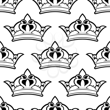 Royal crown seamless background pattern with a black and white repeat outline vector motif in square format for wallpaper, textile or wrapping paper