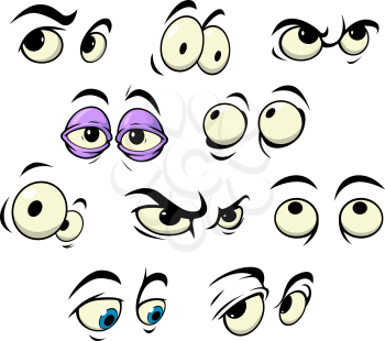 Cartoon eyes with different expressions looking in different directions for use as design elements, vector illustration isolated on white