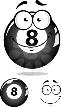Gray eight pool ball character with smiling face isolated on white background for sport mascot design
