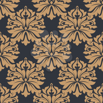 Brown floral seamless pattern on gray background, for wallpaper or textile design. Vector illustration