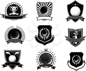 Golf sports emblems and symbols set, heraldic style for tournament or logo design