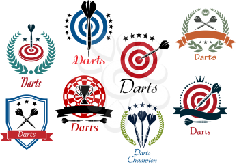 Darts sporting emblems, symbols and icons for tournament, club or heraldry design