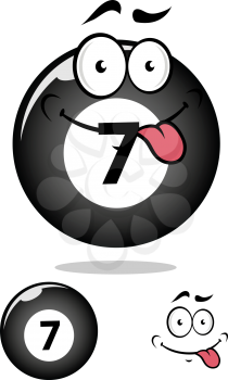 Teasing smiling cartoon number seven billiard ball character showing tongue for sports or leisure design