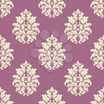 Floral seamless tracery of damask cream flowers with lush blooming on dusty pink background suited for interior and fabric design