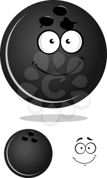 Cartoon glossy bowling ball character with shadow and a duplicate without smiling face for bowling club or team mascot design 