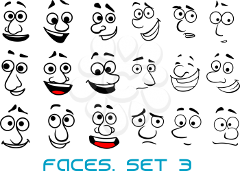 Cartoon funny faces in doodle sketch style with happiness, joyful, sad, unhappy, surprise emotions for avatar or comics design