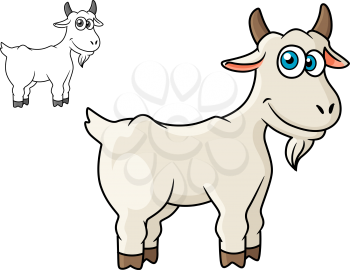 Cartoon horned farm goat isolated on white background for agriculture or fairytales design