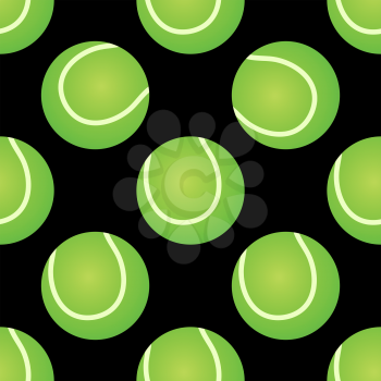 Sporting seamless pattern with green tennis ball on black background for sport design and page fill