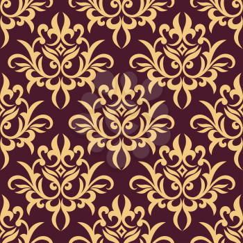 Yellow floral seamless pattern on purple background for textile and wallpaper design