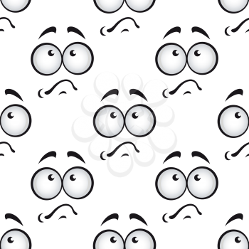 Sad cartoon faces with googly eyes seamless pattern for comics design